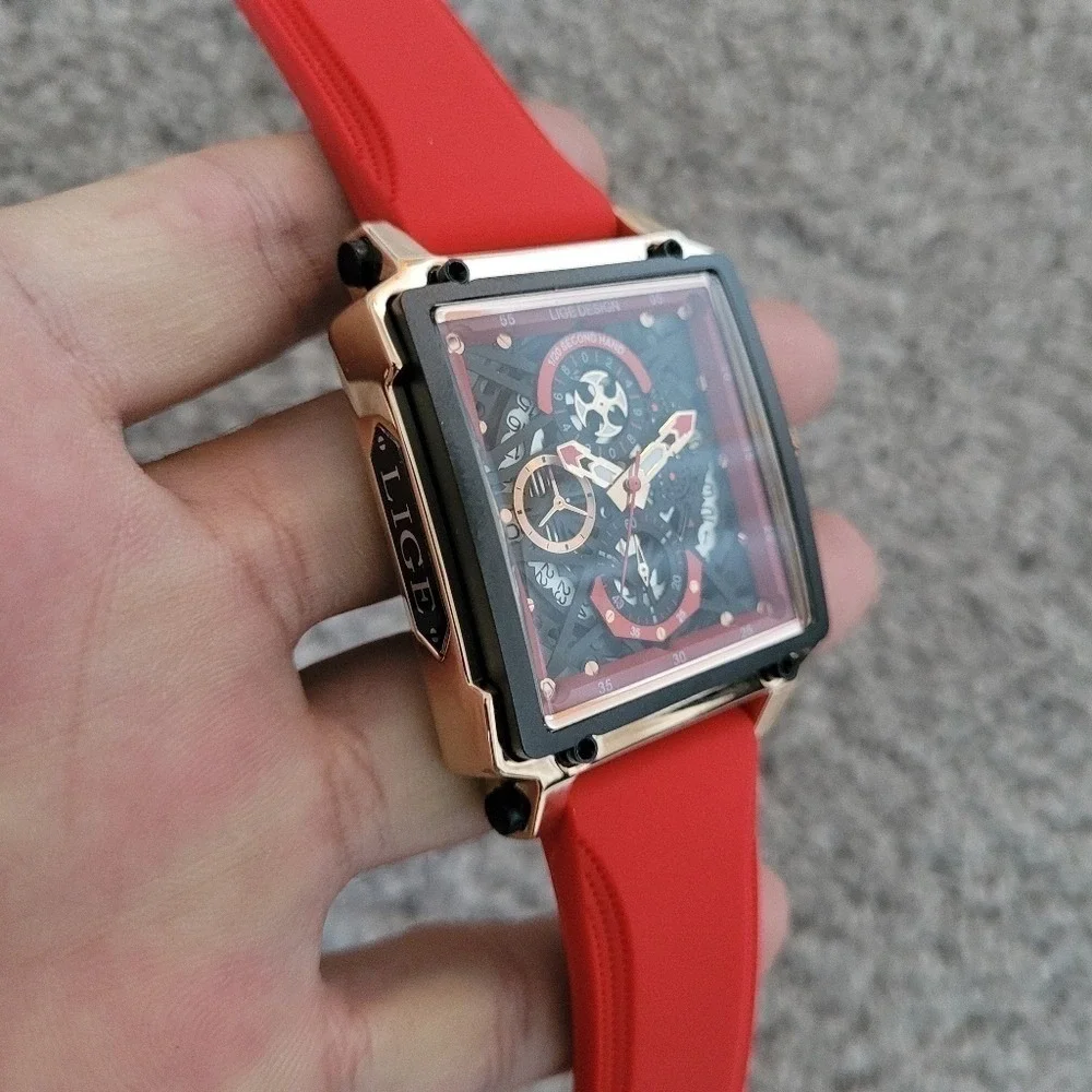 LIGE‎ New Fashion Chronograph Square Dial Watch for Men